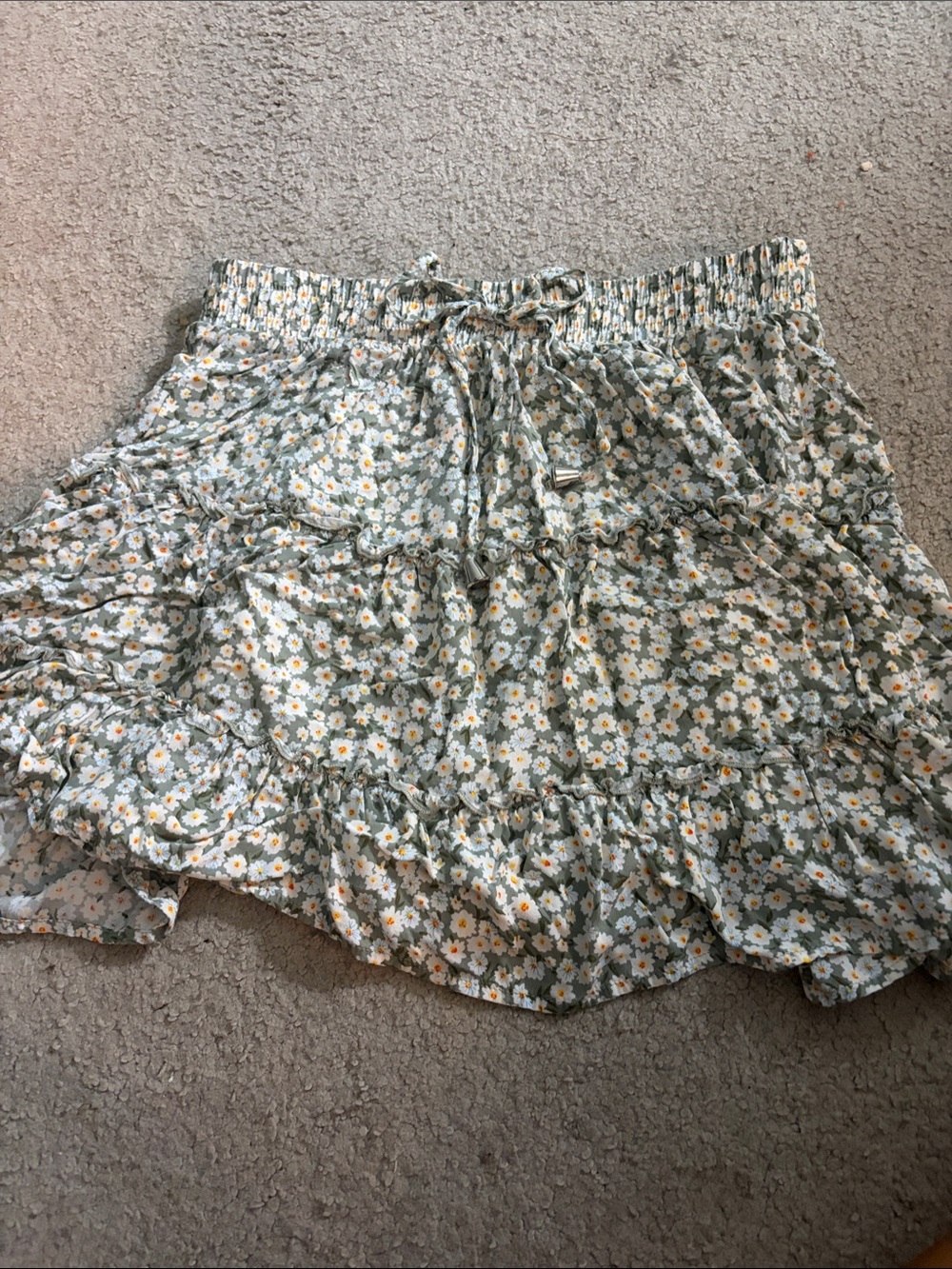 Amazon Women's Sage Green Daisy Tiered Ruffle Skirt